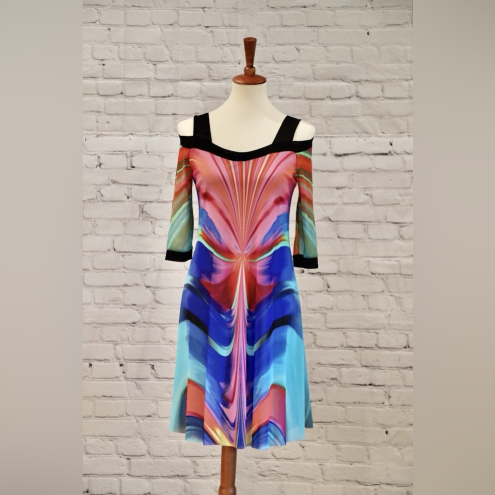 Elana Kattan cold shoulder watercolor dress small nwt